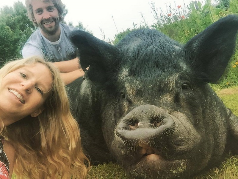 Best selfie ever! Pet pig George posed happily with Hayley.